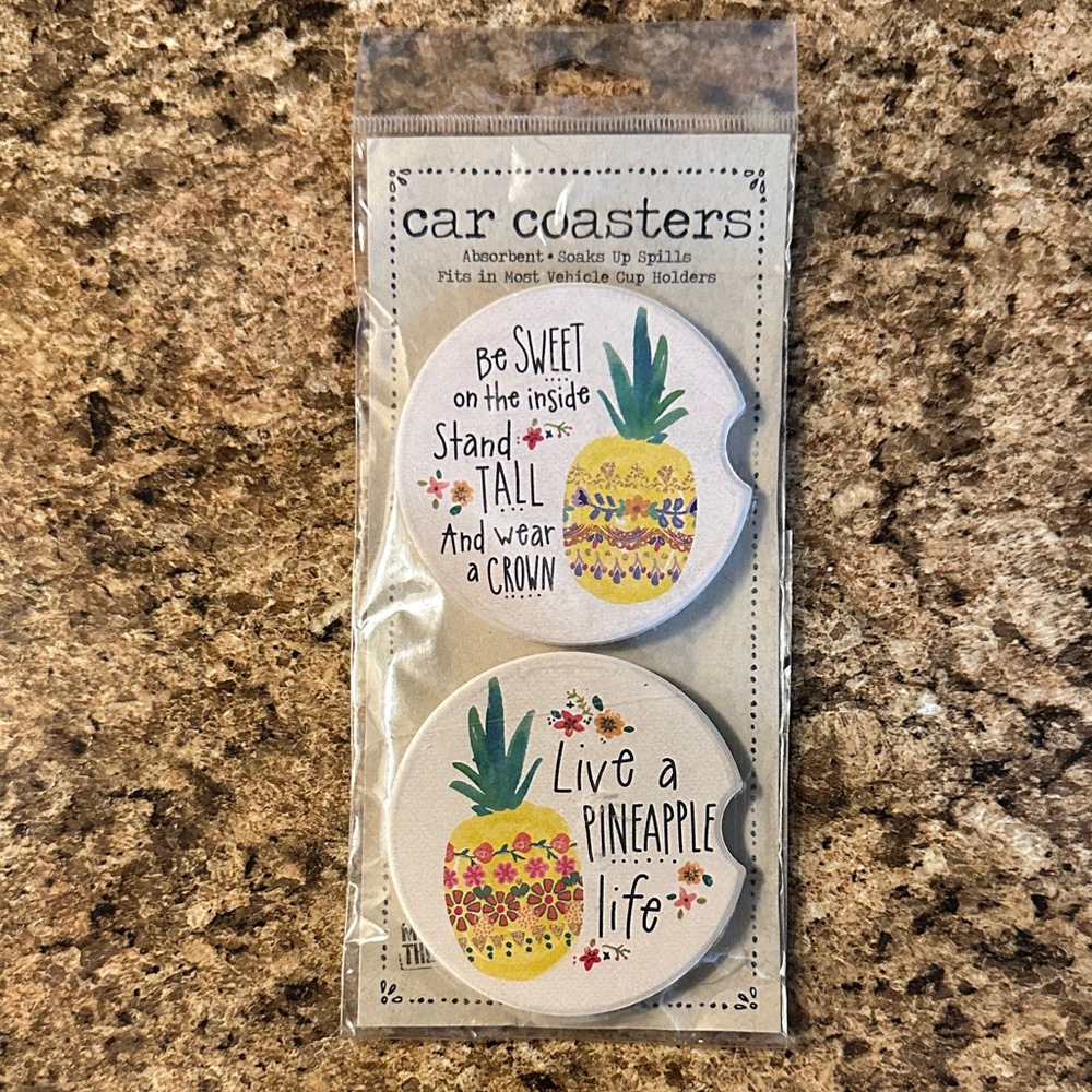 NATURAL LIFE Pineapple Floral Car Coasters - Yellow, Green, Pink